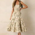 Vestido Midi con Tirantes Anchos y Volantes