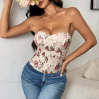 Top de tirantes corsé de encaje floral con escote pronunciado