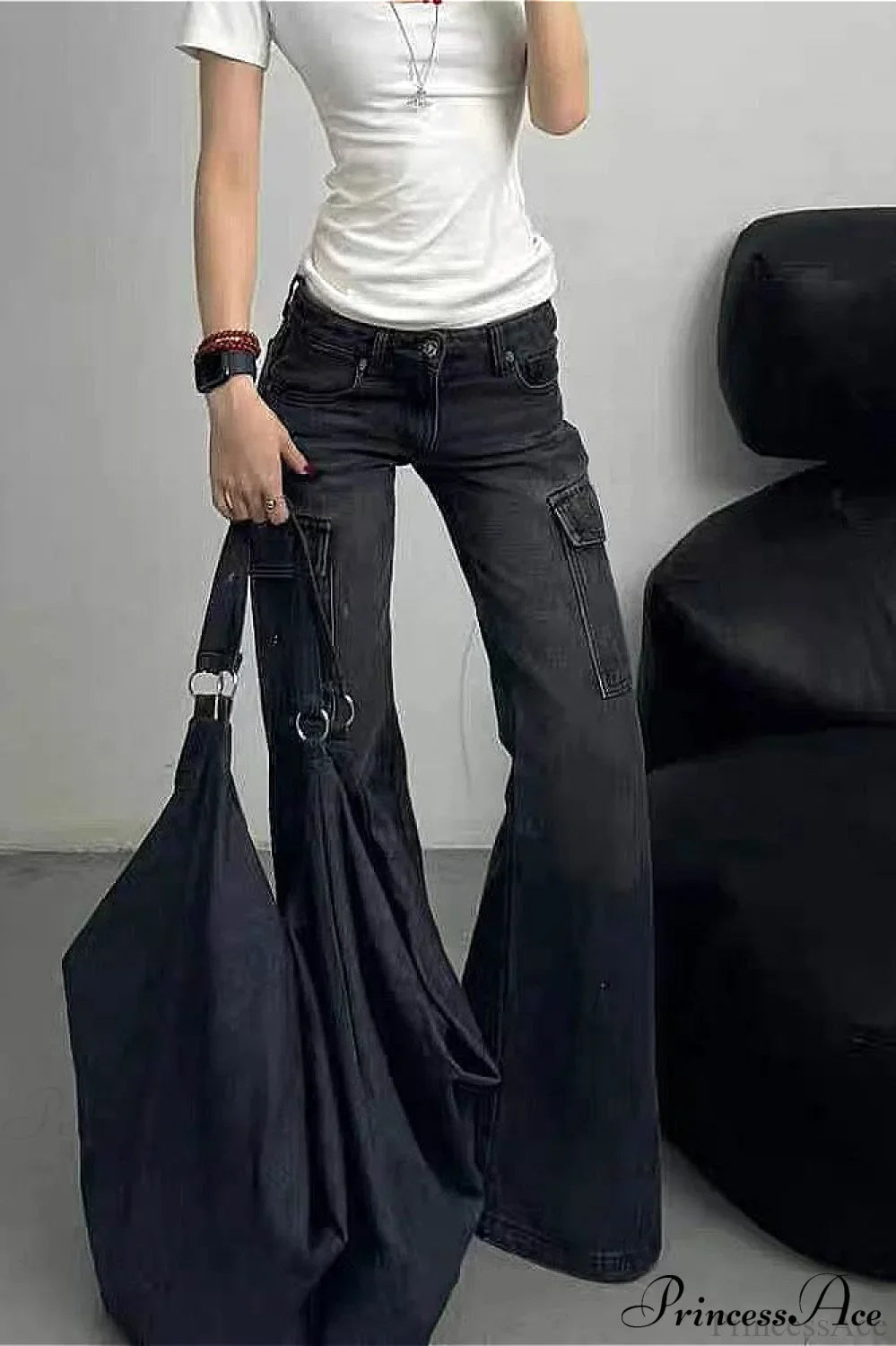 Slim Fit Low Waist Denim Cargo Pants