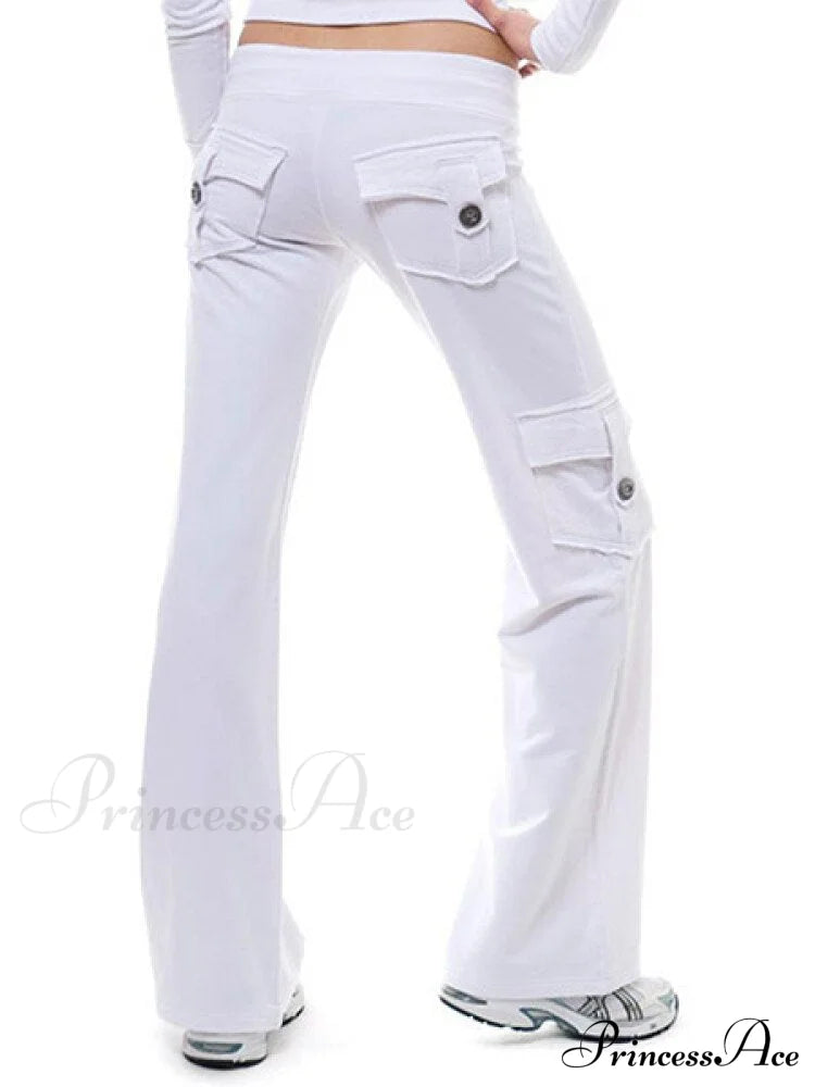 Solid Color Cargo Jogger Drawstring Elastic Waist Trousers