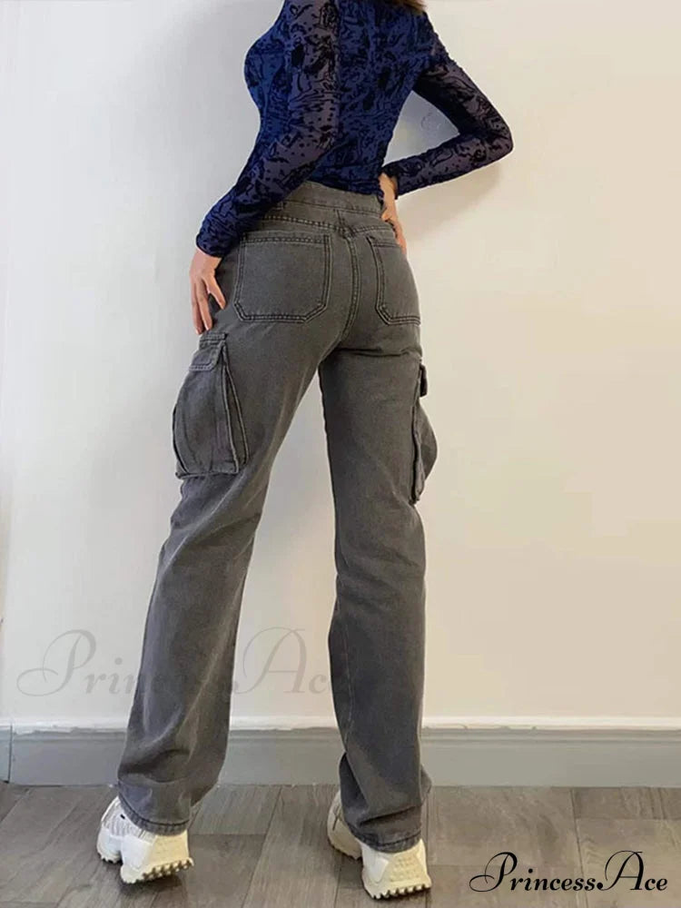 Straight High Waist Vintage Cargo Trousers
