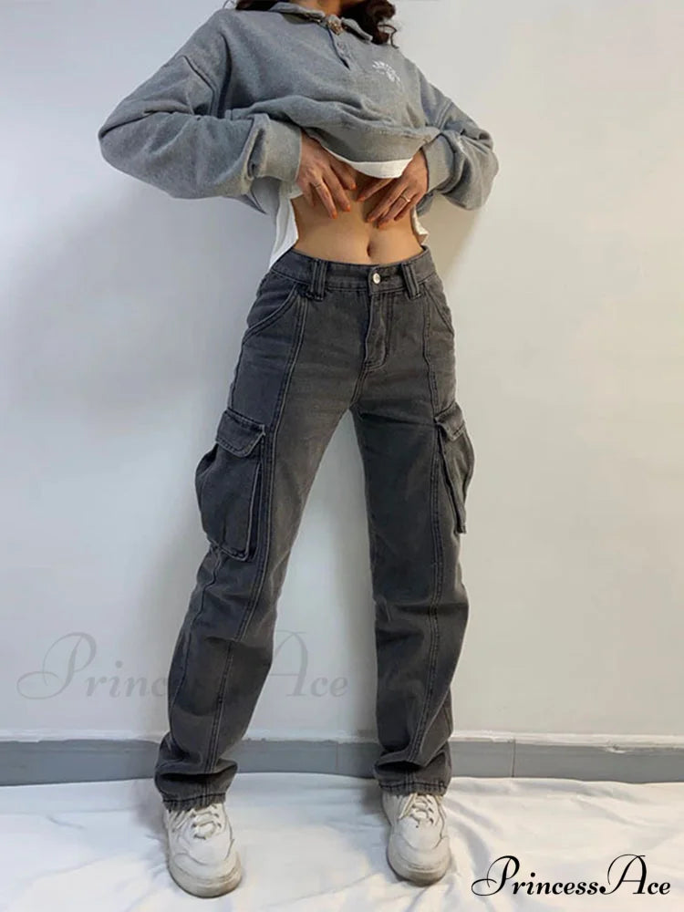 Straight High Waist Vintage Cargo Trousers