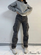 Straight High Waist Vintage Cargo Trousers