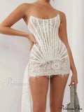 Vestido corto corsé de encaje sin tirantes, ceñido de fiesta