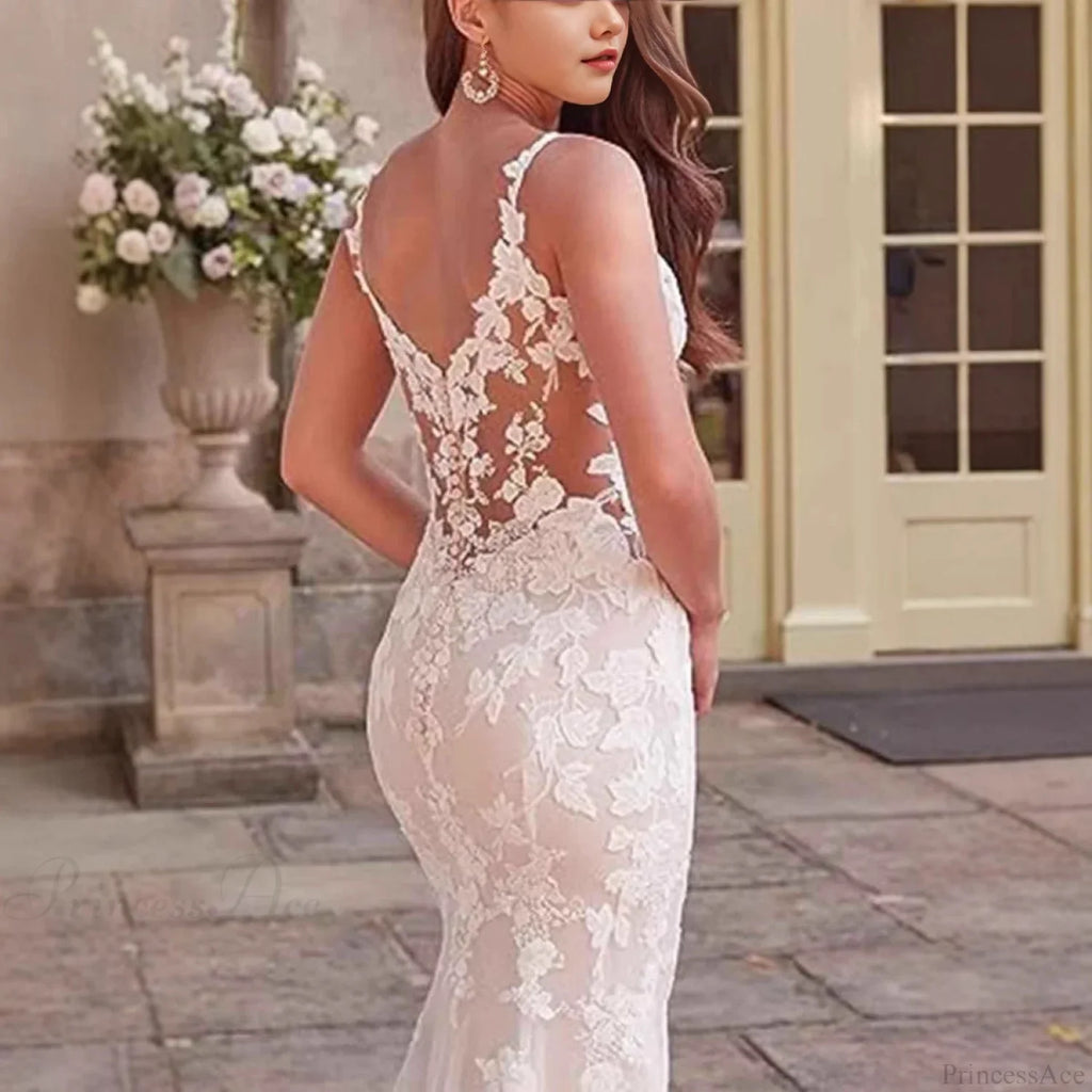 V-Neck Lace Mermaid Bridal Wedding Dress