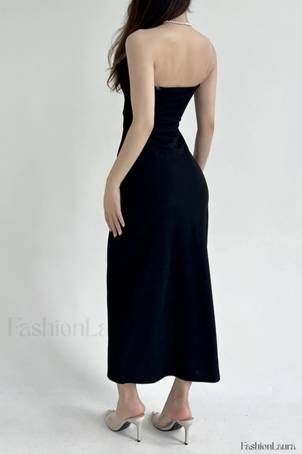 Escote en V Tubo Top Cola de Pez Peludo Vestido Maxi