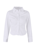Blanco Fruncido Corto (Cropped) Manga Larga Blusa