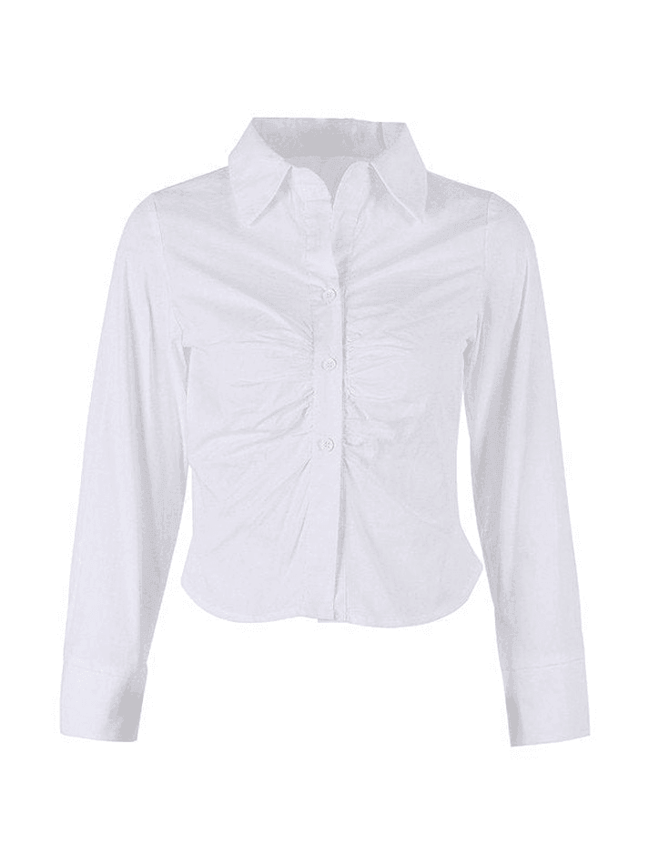 Blanco Fruncido Corto (Cropped) Manga Larga Blusa