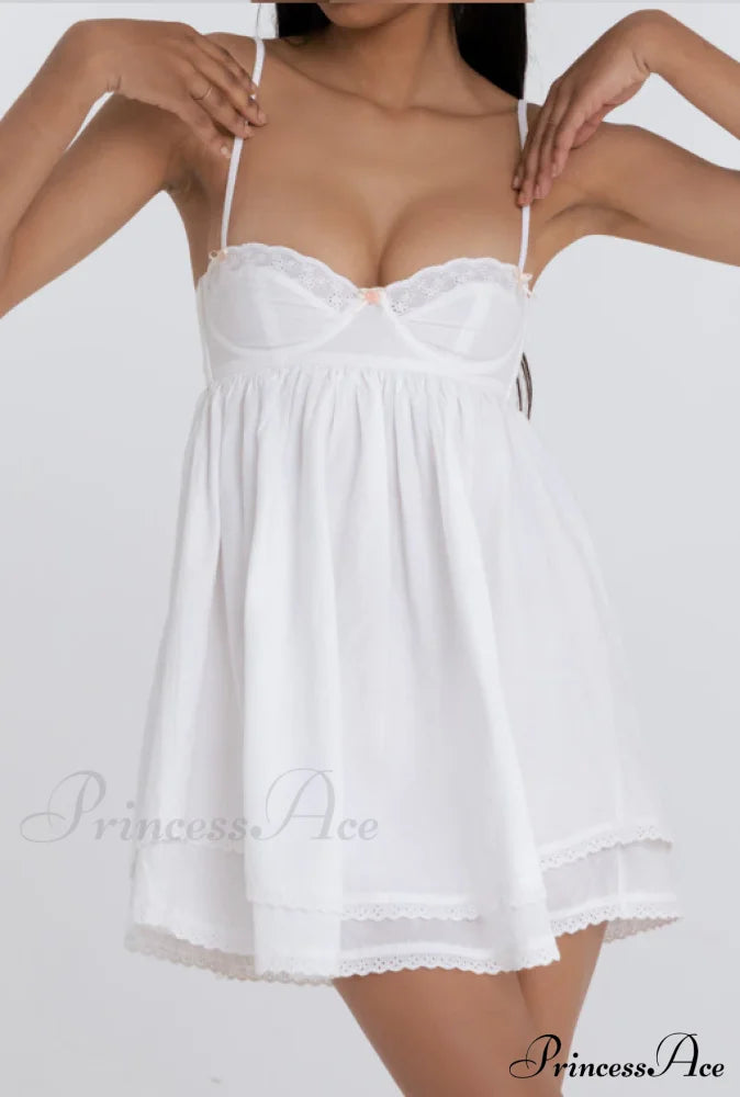 Vestido corto corsé blanco con sujetador de encaje bordado
