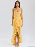 Vestido Midi Amarillo de Tiras Finas con Volantes